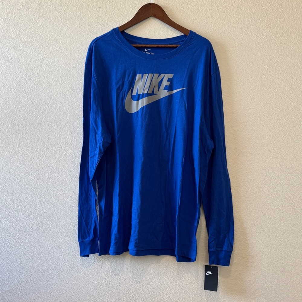 Nike Men's Long-Sleeve Crew Tee in Royal Blue with Silver Logo